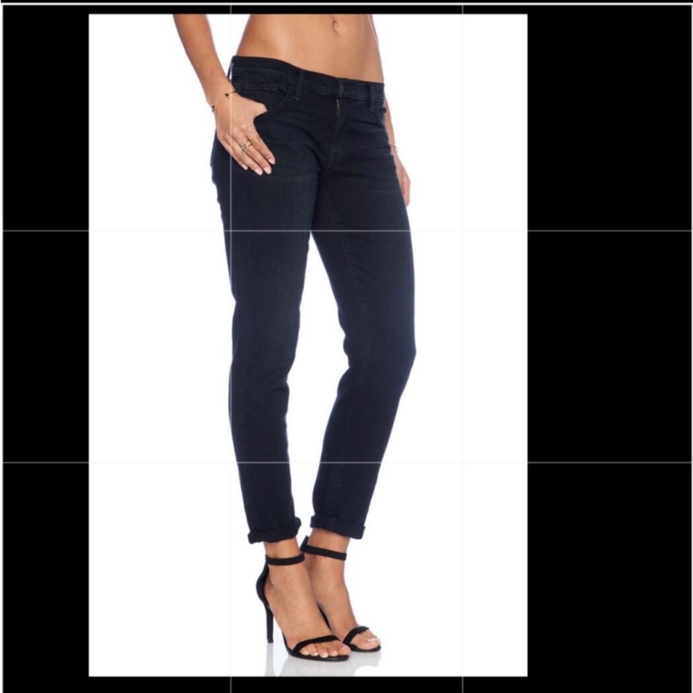 J Brand Jake Black Boyfriend High Rise Jeans Oblique Wash 904 Size 27 32W 29L